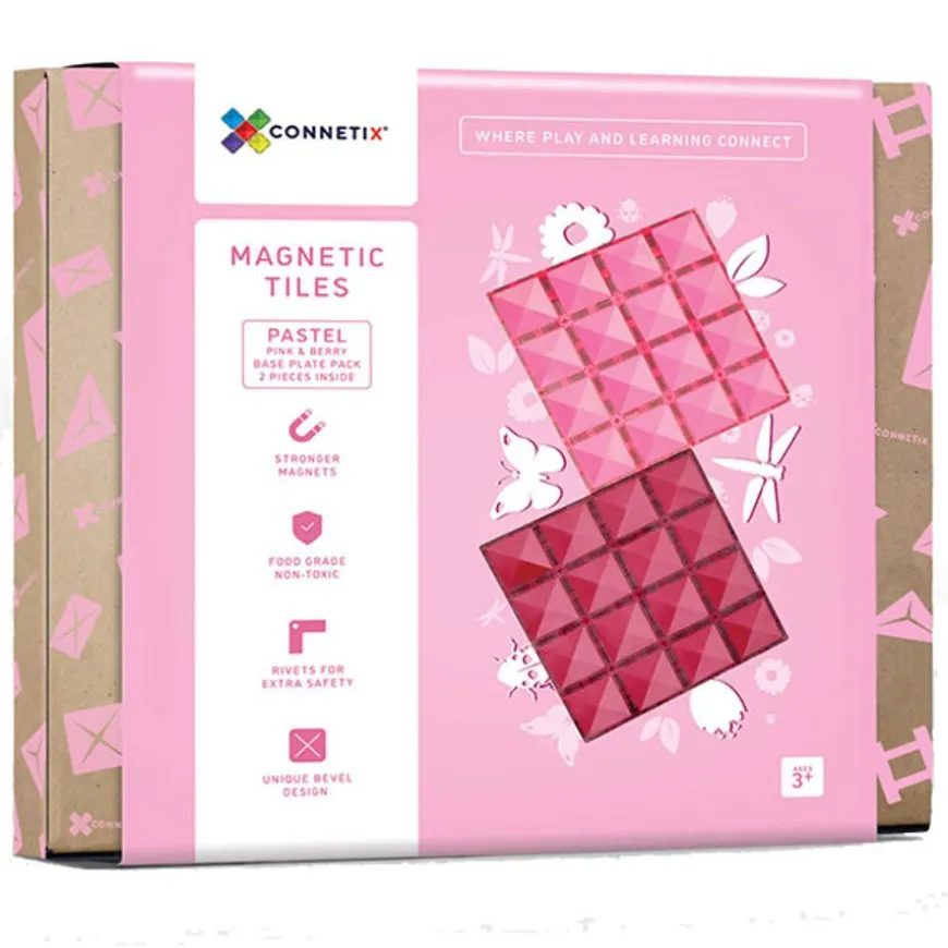 Connetix Tiles 2 Piece Base Plate Pink & Berry Pack Magneetblokken