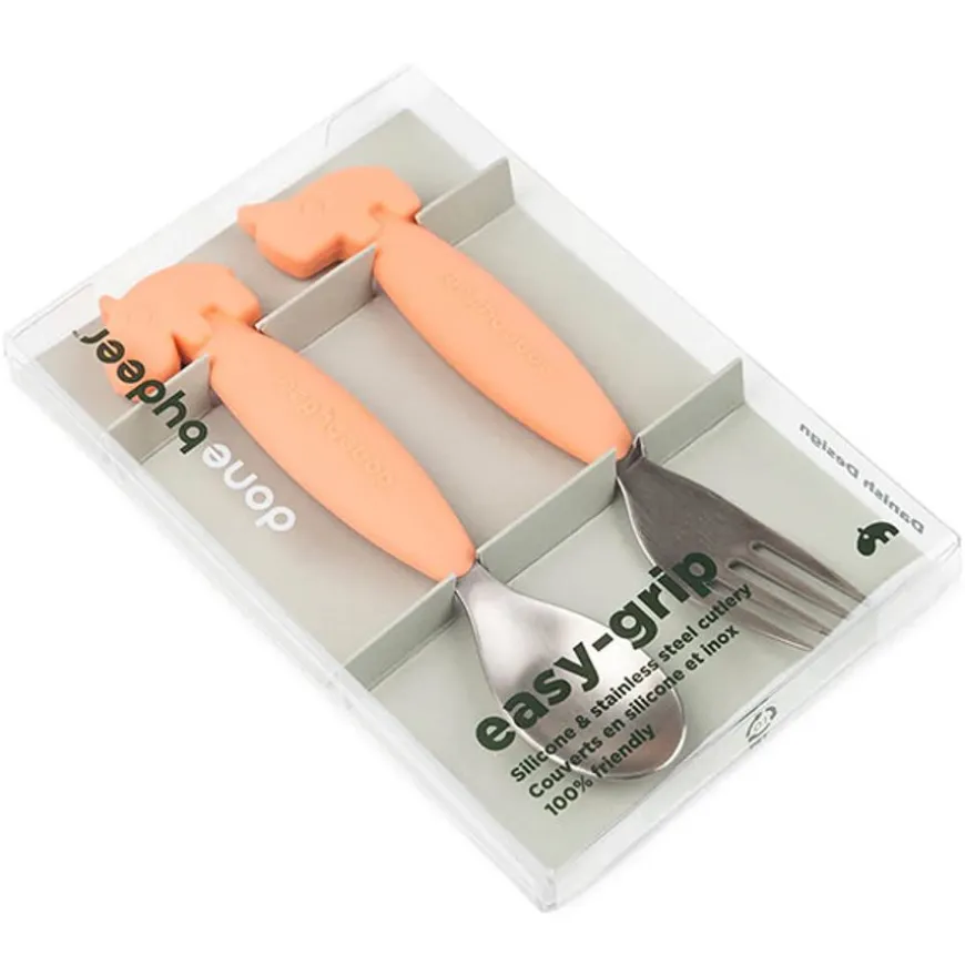 Done By Deer Easy Grip Lepel En Vork Deer Friends Coral