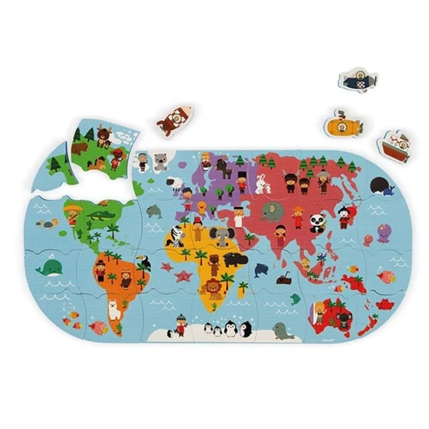 Janod Badpuzzelpuzzel Wereldkaart 28St +3Jr