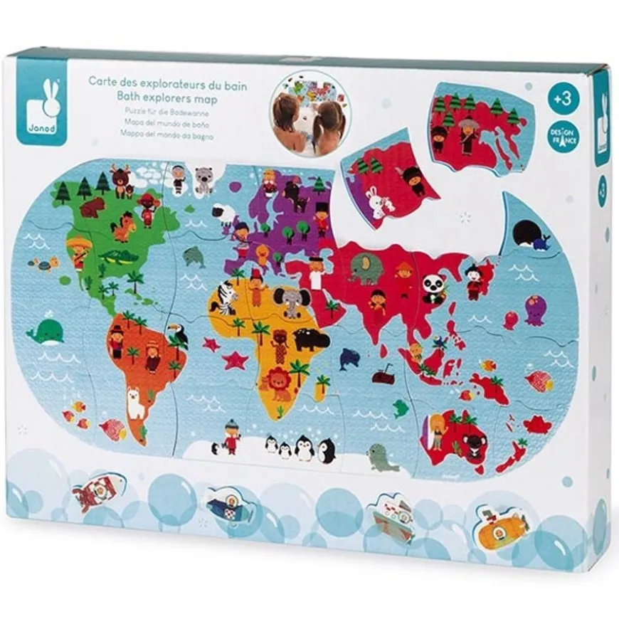 Janod Badpuzzelpuzzel Wereldkaart 28St +3Jr