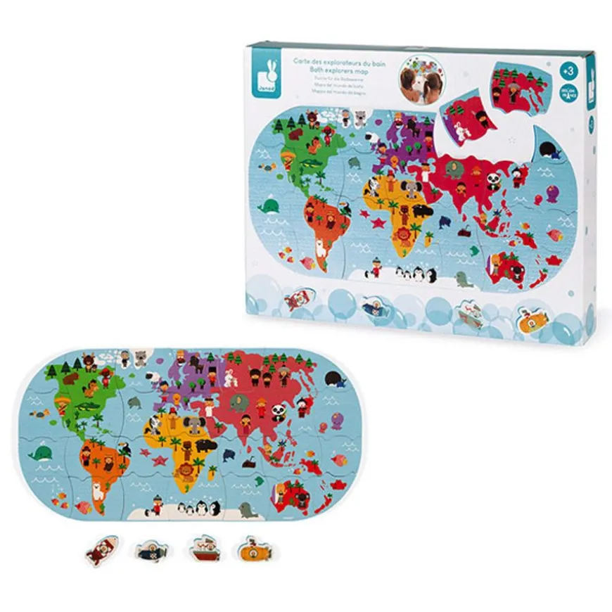 Janod Badpuzzelpuzzel Wereldkaart 28St +3Jr