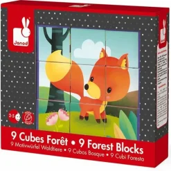 Janod - Blokpuzzel - Kubkid - 9 Blokken - Bosdieren +2 Jr