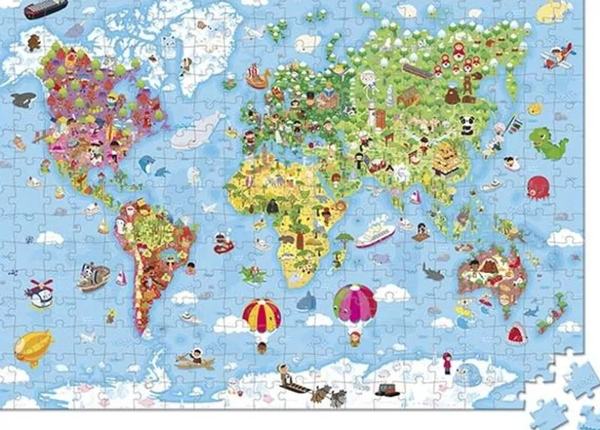 Janod - Puzzelkoffer - Wereldkaart - 300St - +6Jr