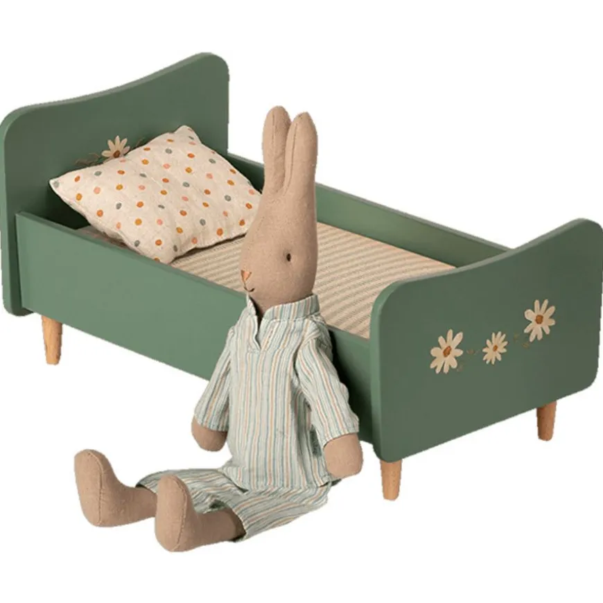 Maileg Houten Bed Mini - Mint Blue 26Cm