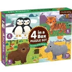 Mudpuppy 4 Puzzels Dieren Van De Wereld 4-6-9-12St