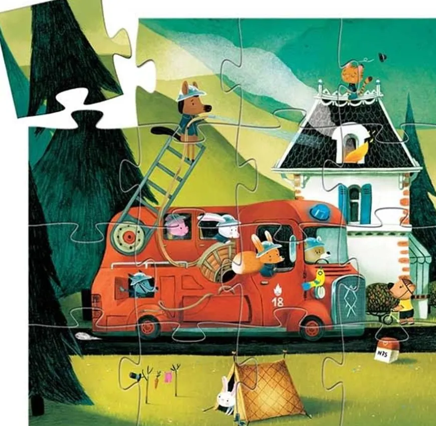 Puzzel Brandweerwagen - Djeco - 16 Stukjes - 3 Jaar