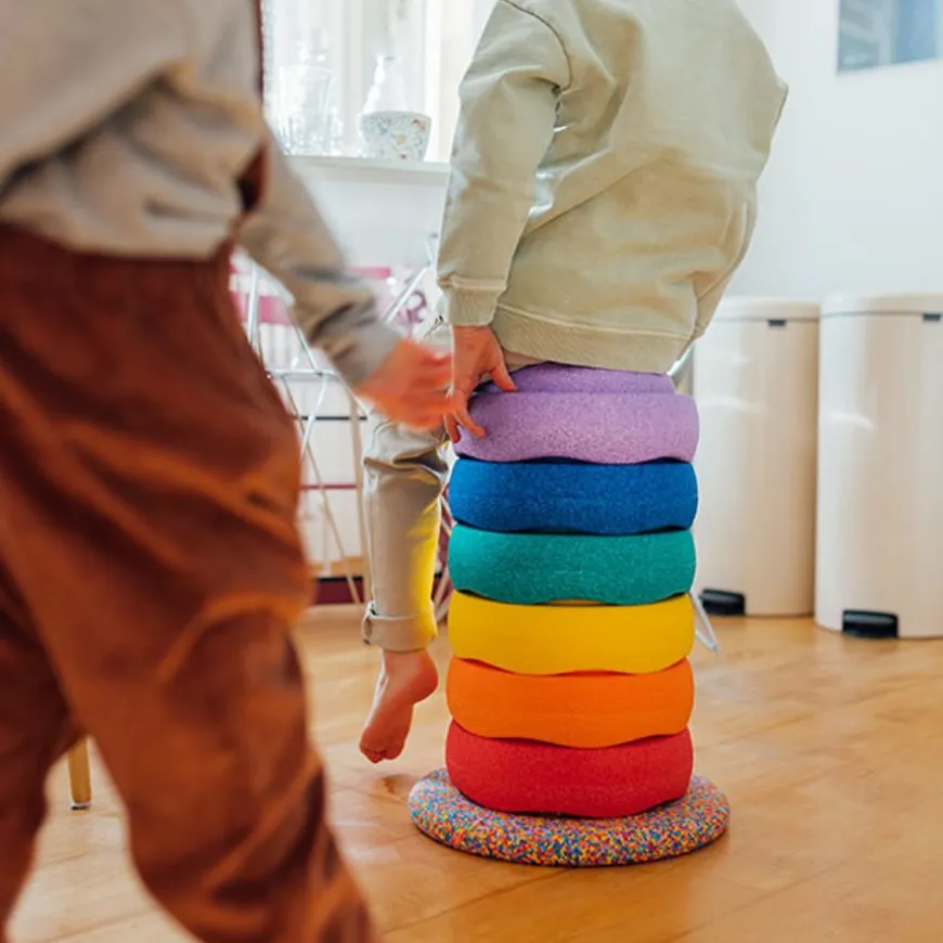 Stapelstein Rainbow Basic Stapelstenen 6 Stuks + Confetti Balanceerbord