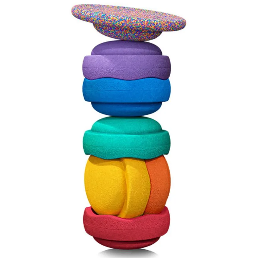 Stapelstein Rainbow Basic Stapelstenen 6 Stuks + Confetti Balanceerbord