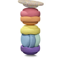 Stapelstein Rainbow Pastel Stapelstenen 6 Stuks + Confetti Balanceerbord